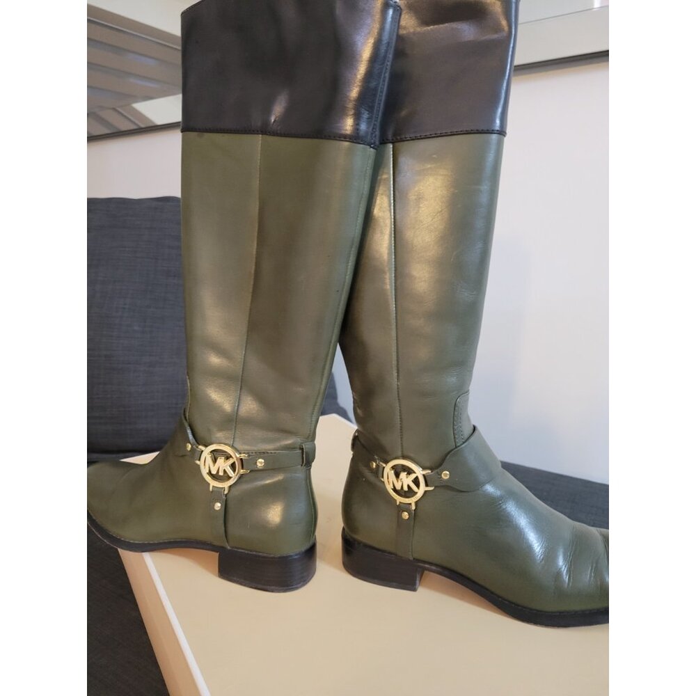 Michael Kors Fulton Harness MK Logo Color Loden Riding Knee Boots Shoes 8 LEATHE - Picture 5 of 7